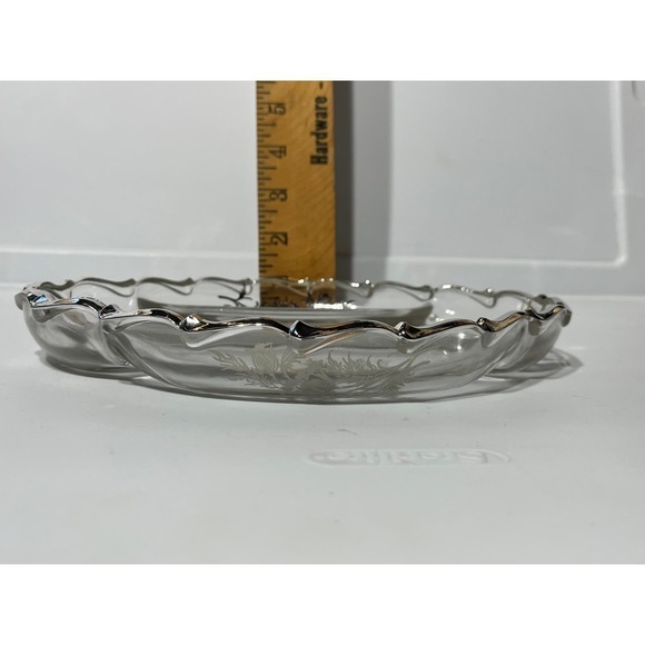 Beautiful Glass Dish with silver trim and floral print. Candy Dish. Serving Dish - Picture 5 of 5